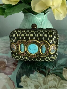 Vintage Carlisle Turquoise Accent Woven Clutch